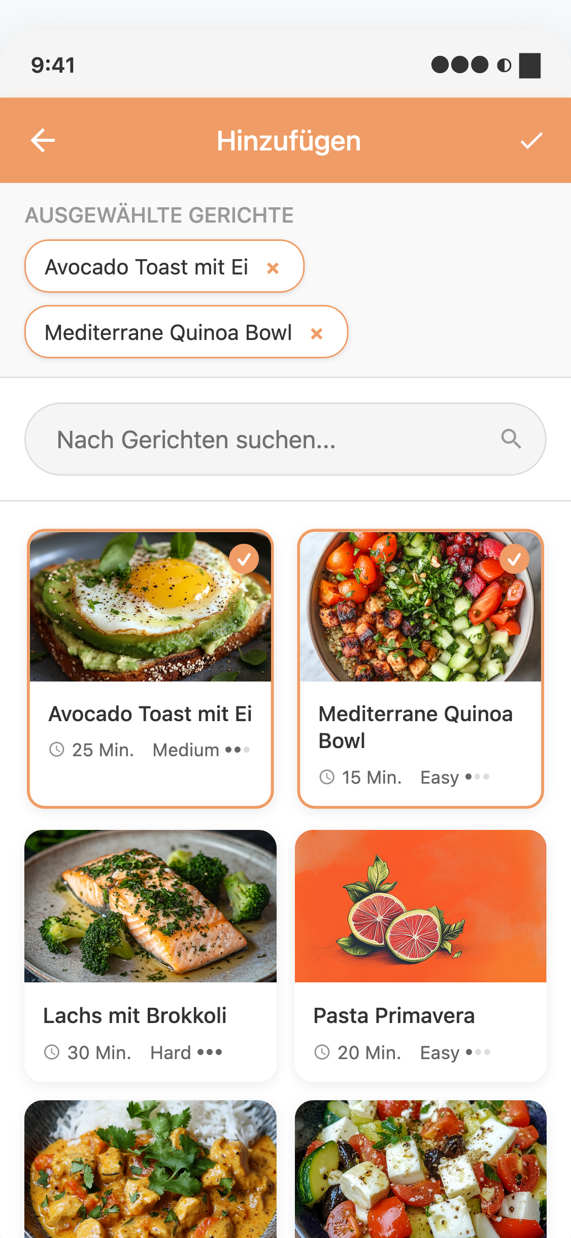 Cibella App: Eigenes Gericht zu einem Wochentag hinzufügen